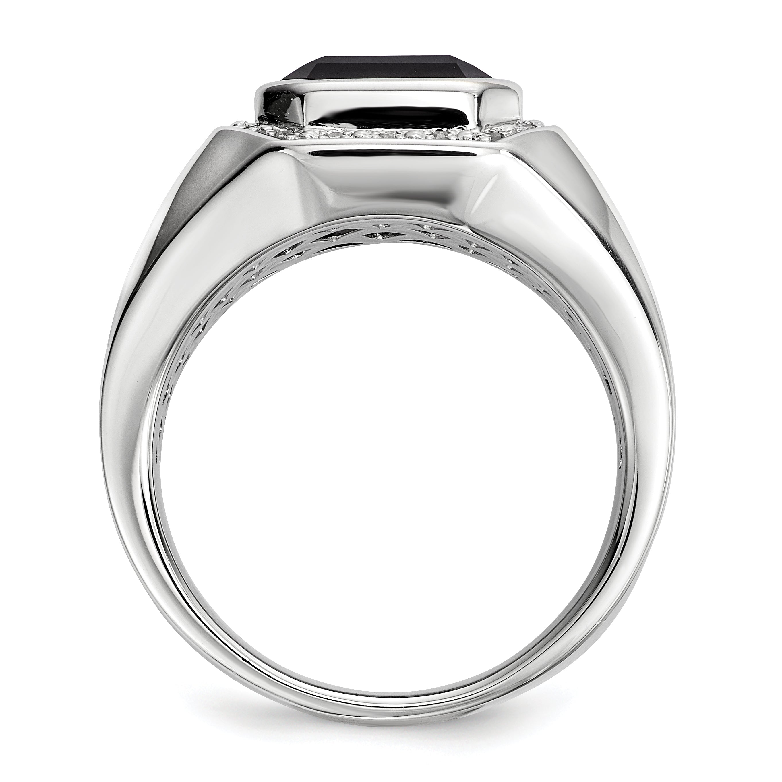 Sterlingsilber Weiß Nacht Rhodiniert Diamant und Schwarz Onyx Quadratisch Herren Ring