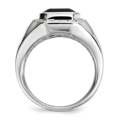 Sterlingsilber Weiß Nacht Rhodiniert Diamant und Schwarz Onyx Quadratisch Herren Ring