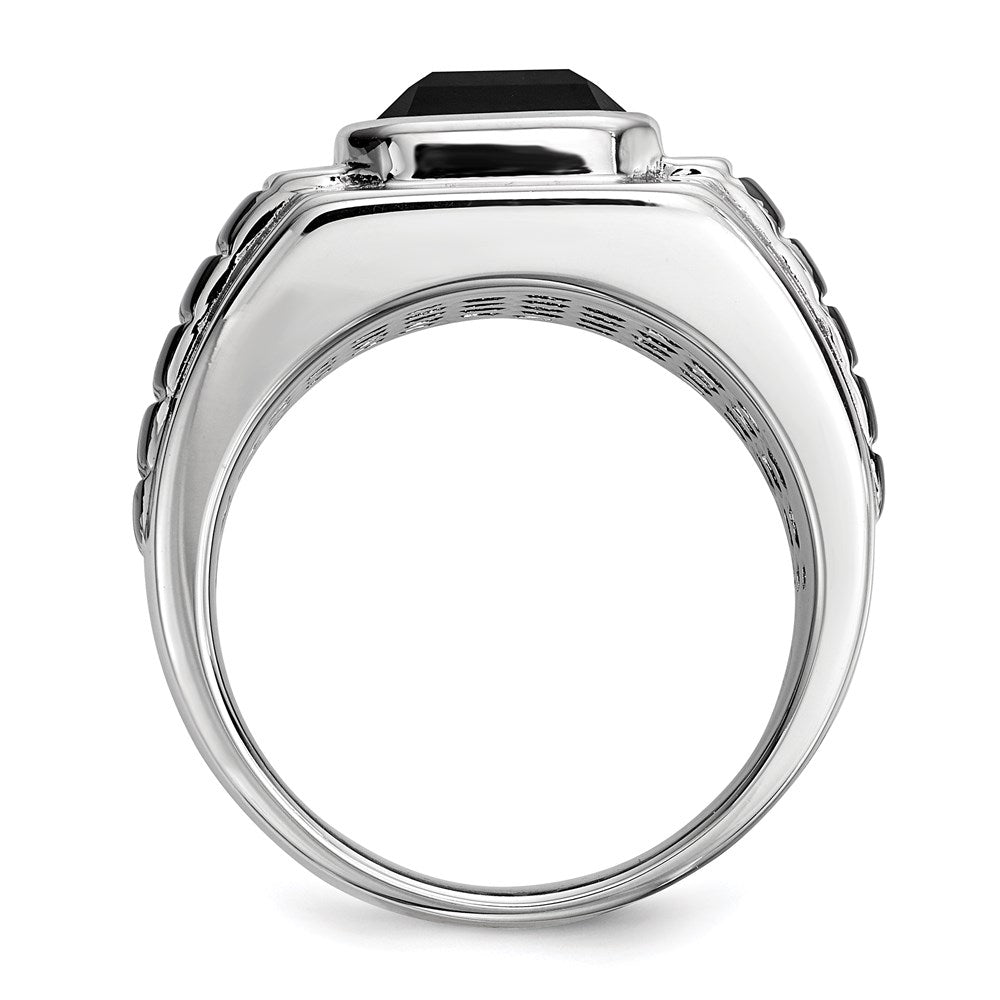 Sterlingsilber Weiß Nacht Schwarz Rhodiniert Diamant und Onyx Quadratisch Herren Ring