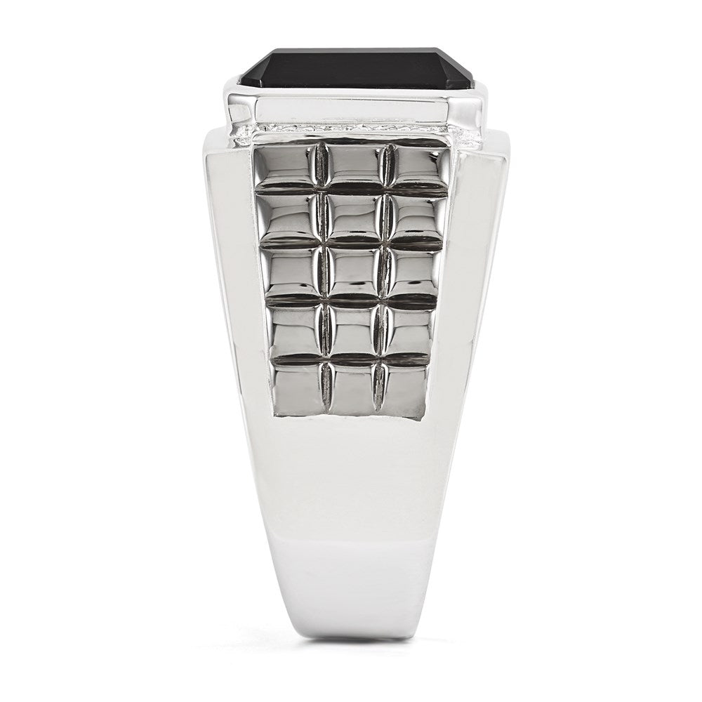 Sterlingsilber Weiß Nacht Schwarz Rhodiniert Diamant und Onyx Quadratisch Herren Ring