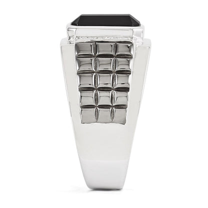 Sterlingsilber Weiß Nacht Schwarz Rhodiniert Diamant und Onyx Quadratisch Herren Ring