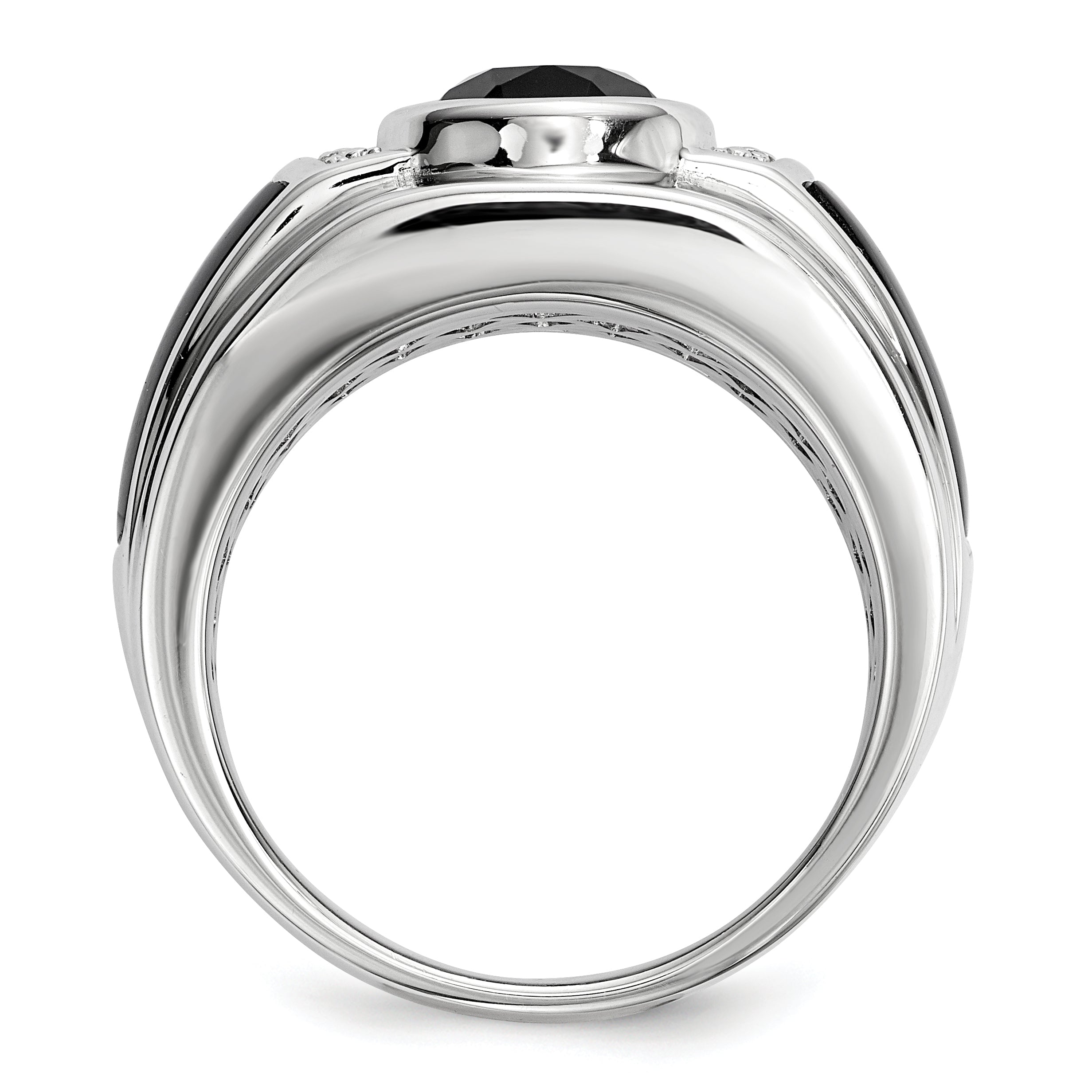 Sterlingsilber Weiß Nacht Rhodiniert Diamant und Onyx Herren Ring