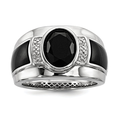 Sterlingsilber Weiß Nacht Rhodiniert Diamant und Onyx Herren Ring