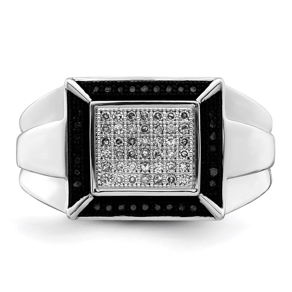 Sterlingsilber Rhodiniert Schwarz und Weiß Diamant Herren Ring (size 9 Nur)