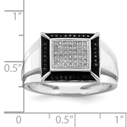 Sterlingsilber Rhodiniert Schwarz und Weiß Diamant Herren Ring (size 9 Nur)