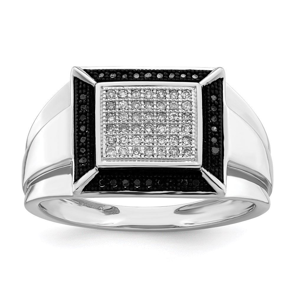 Sterlingsilber Rhodiniert Schwarz und Weiß Diamant Herren Ring (size 9 Nur)