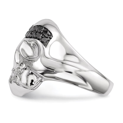 Herren 5/8 Ct. Natürlich Weiß & Schwarz Diamant Totenkopf Ring in Weiß Vergoldet Sterlingsilber