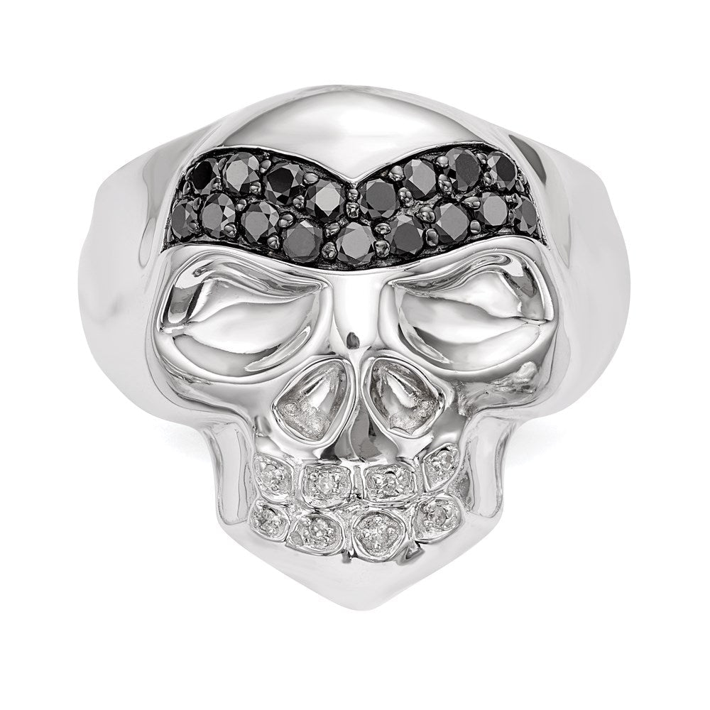 Herren 5/8 Ct. Natürlich Weiß & Schwarz Diamant Totenkopf Ring in Weiß Vergoldet Sterlingsilber