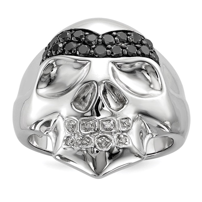Herren 5/8 Ct. Natürlich Weiß & Schwarz Diamant Totenkopf Ring in Weiß Vergoldet Sterlingsilber
