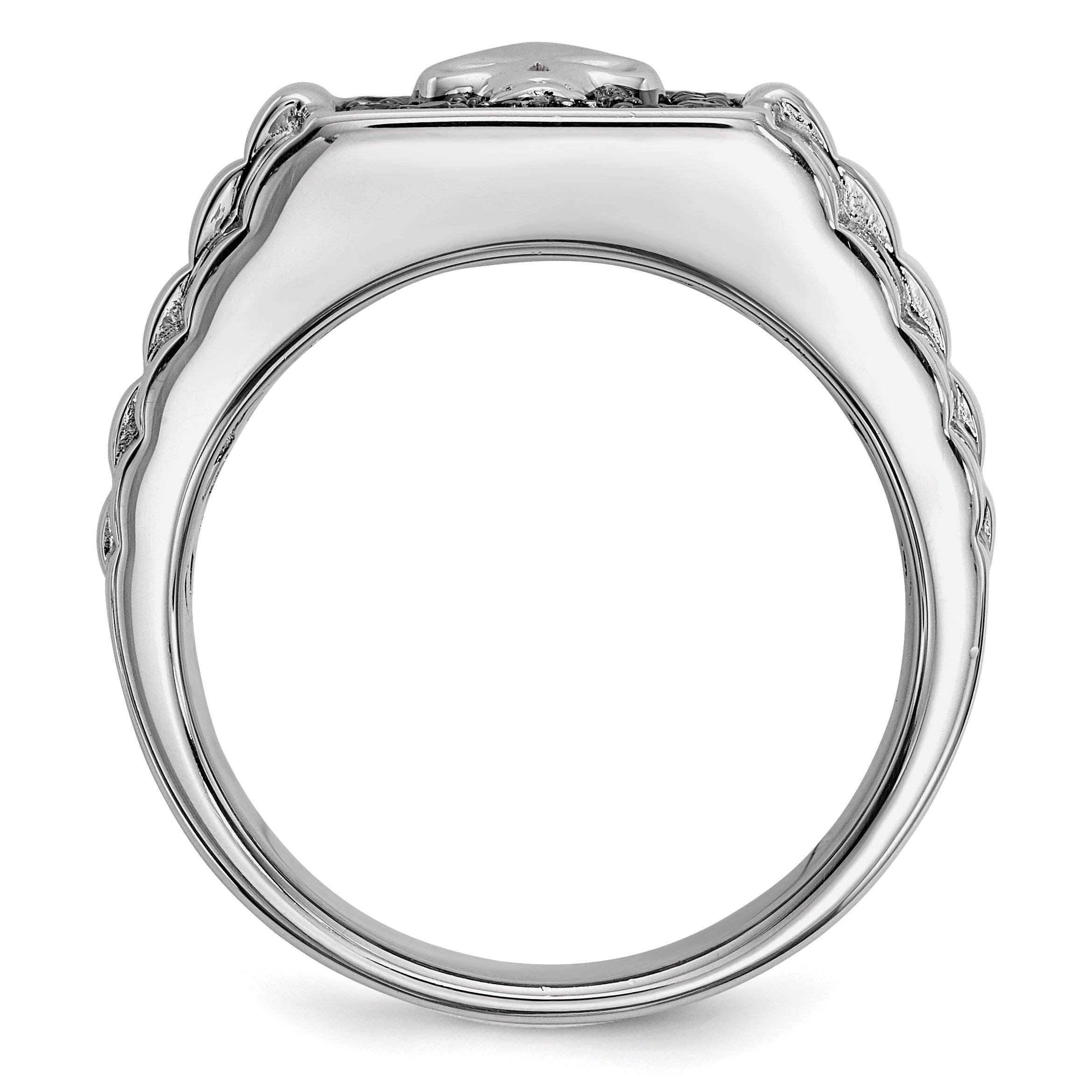 Sterlingsilber Weiß Nacht Rhodiniert Schwarz Diamant Quadratisch Totenkopf Herren Ring