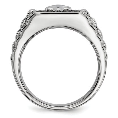 Sterlingsilber Weiß Nacht Rhodiniert Schwarz Diamant Quadratisch Totenkopf Herren Ring