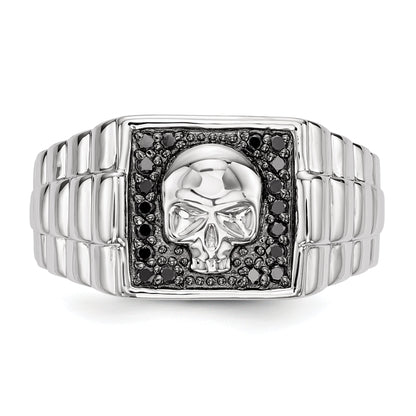 Sterlingsilber Weiß Nacht Rhodiniert Schwarz Diamant Quadratisch Totenkopf Herren Ring