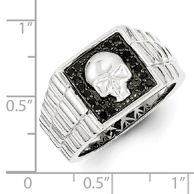 Sterlingsilber Weiß Nacht Rhodiniert Schwarz Diamant Quadratisch Totenkopf Herren Ring
