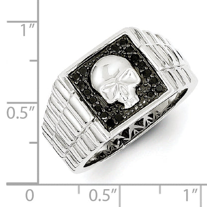 Sterlingsilber Weiß Nacht Rhodiniert Schwarz Diamant Quadratisch Totenkopf Herren Ring