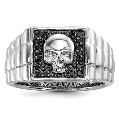 Sterlingsilber Weiß Nacht Rhodiniert Schwarz Diamant Quadratisch Totenkopf Herren Ring