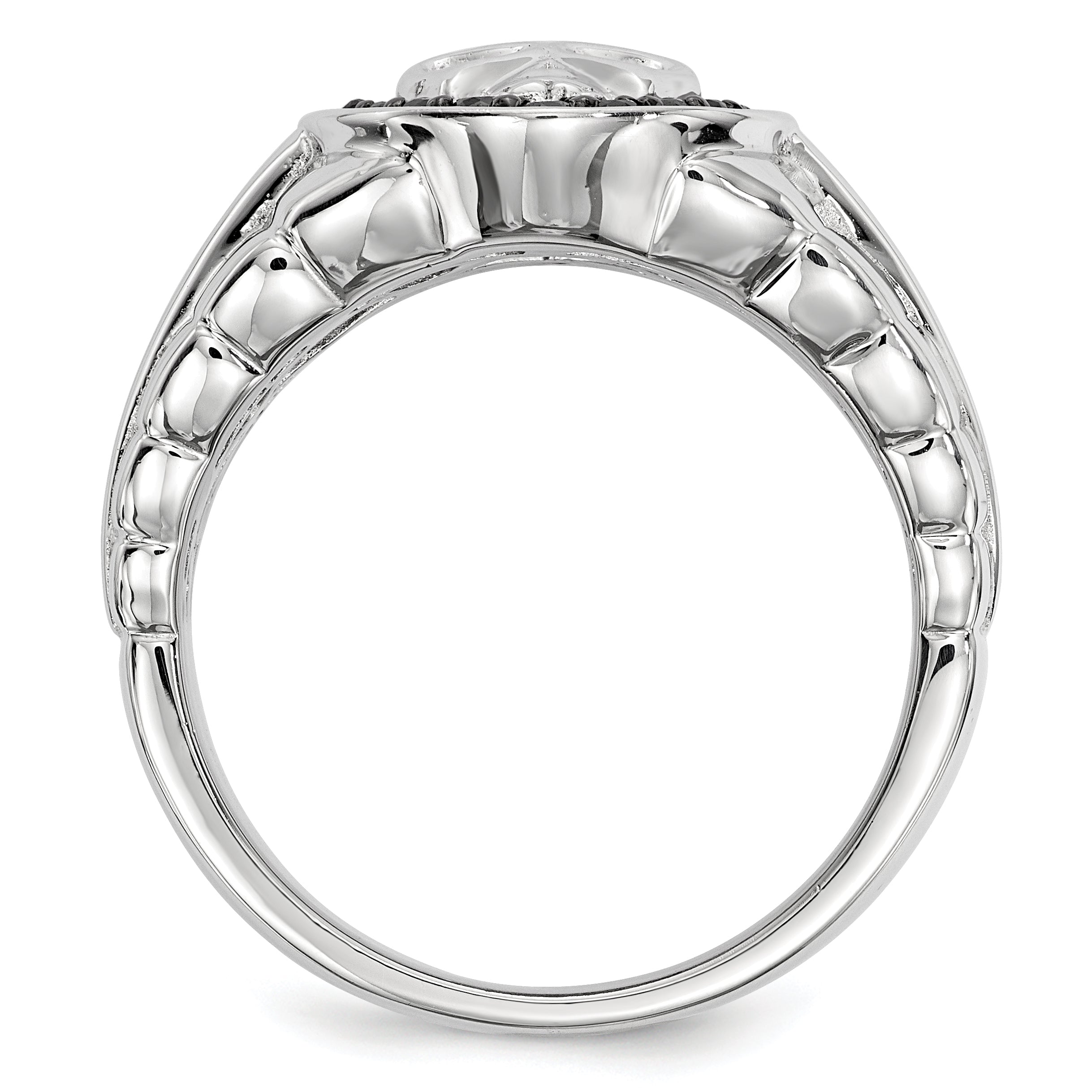 Sterlingsilber Weiß Nacht Rhodiniert Schwarz Diamant Oval Totenkopf Herren Ring