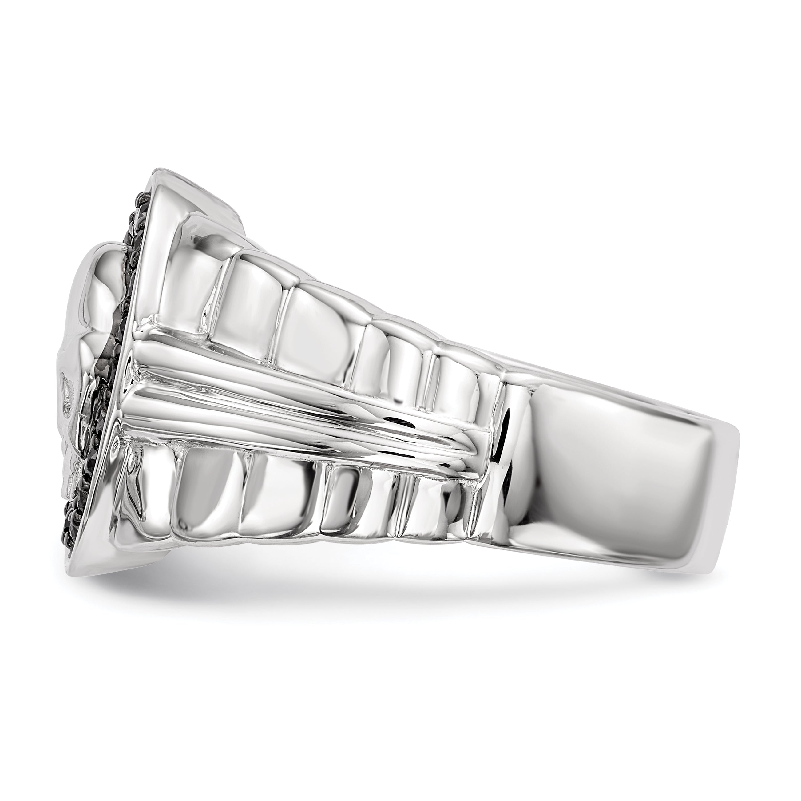 Sterlingsilber Weiß Nacht Rhodiniert Schwarz Diamant Oval Totenkopf Herren Ring