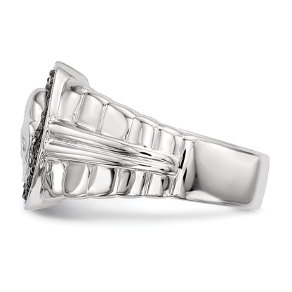 Sterlingsilber Weiß Nacht Rhodiniert Schwarz Diamant Oval Totenkopf Herren Ring