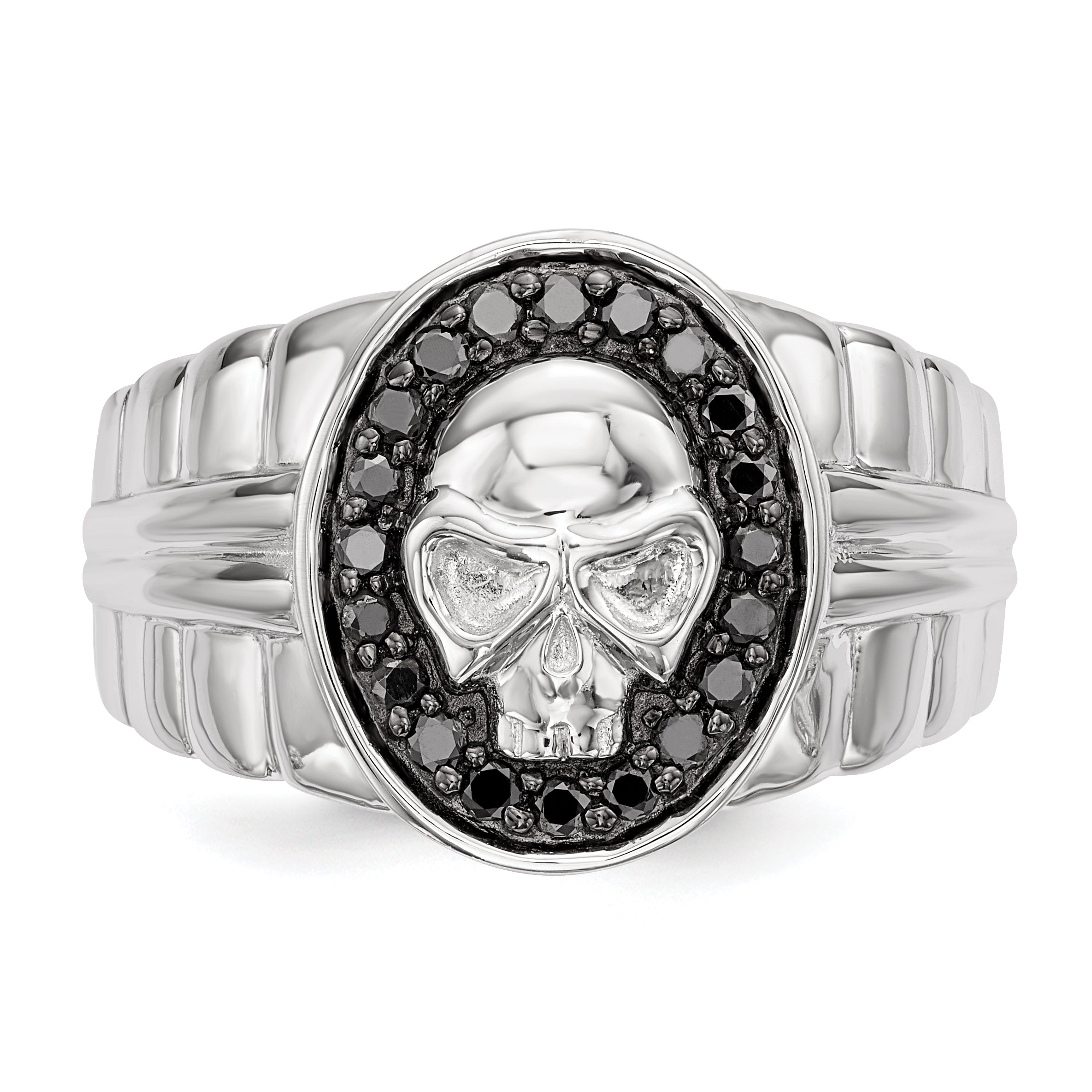 Sterlingsilber Weiß Nacht Rhodiniert Schwarz Diamant Oval Totenkopf Herren Ring