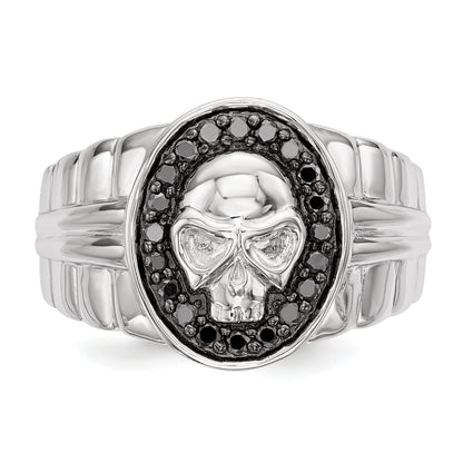 Sterlingsilber Weiß Nacht Rhodiniert Schwarz Diamant Oval Totenkopf Herren Ring
