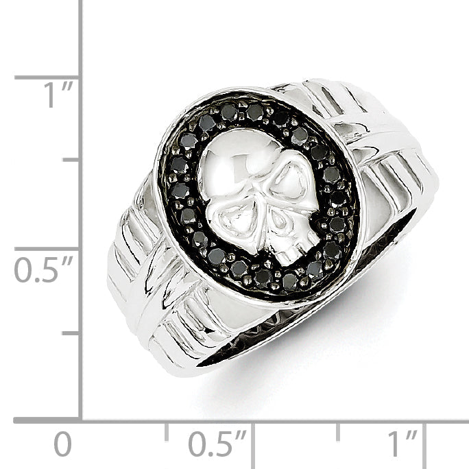 Sterlingsilber Weiß Nacht Rhodiniert Schwarz Diamant Oval Totenkopf Herren Ring