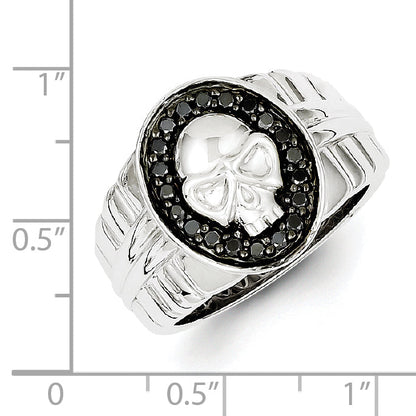 Sterlingsilber Weiß Nacht Rhodiniert Schwarz Diamant Oval Totenkopf Herren Ring