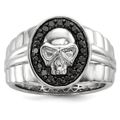 Sterlingsilber Weiß Nacht Rhodiniert Schwarz Diamant Oval Totenkopf Herren Ring