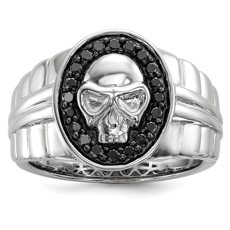 Sterlingsilber Weiß Nacht Rhodiniert Schwarz Diamant Oval Totenkopf Herren Ring
