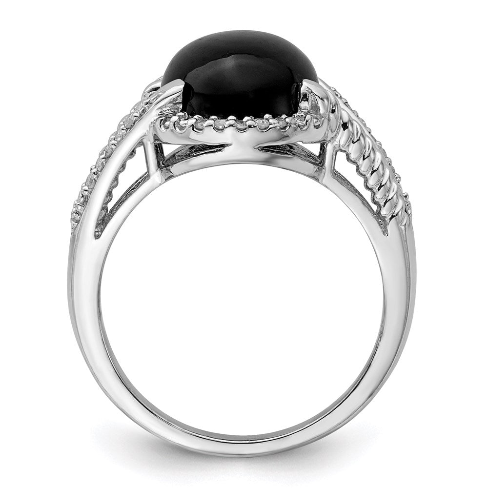Sterlingsilber Rhodiniert Onyx und Diamant Ring