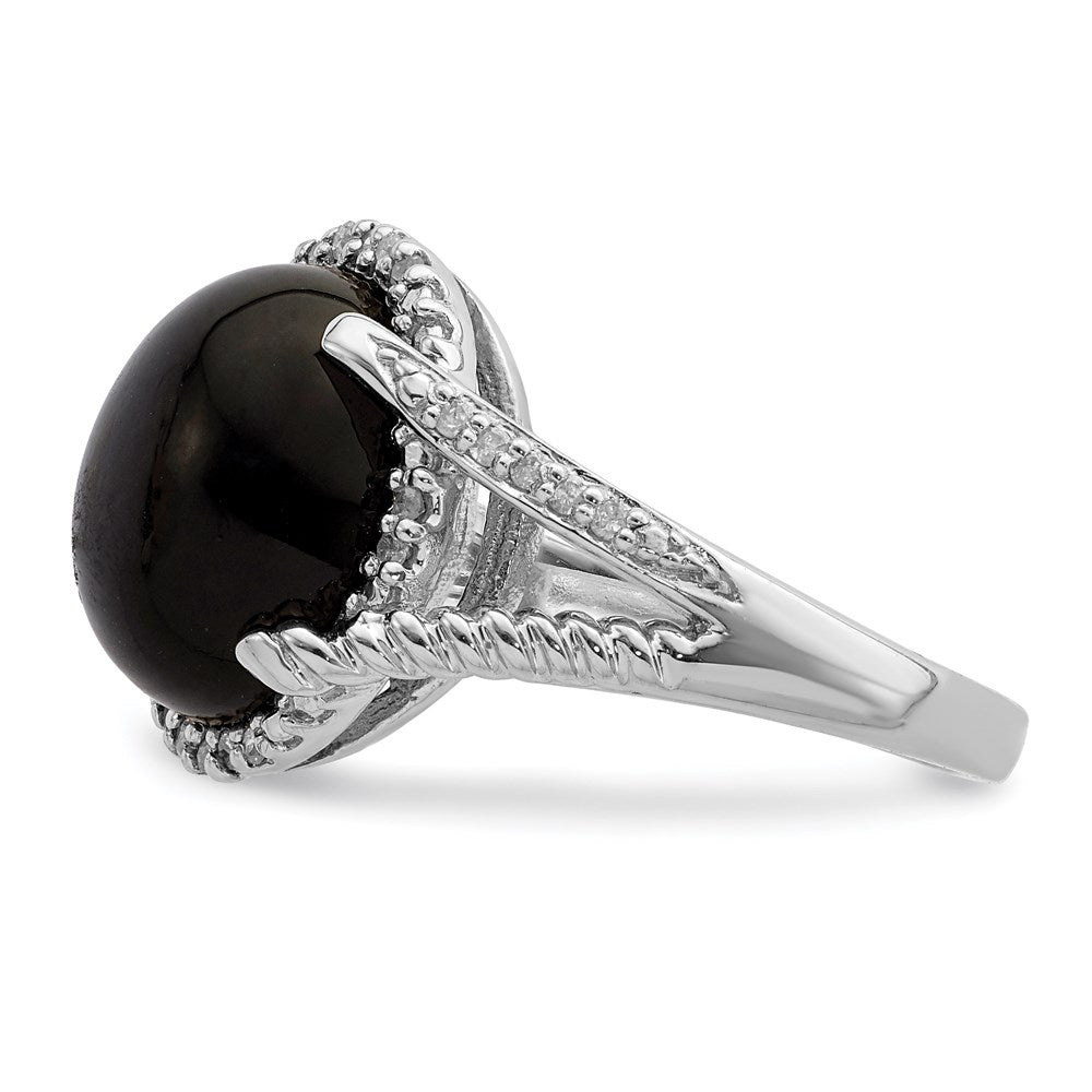 Sterlingsilber Rhodiniert Onyx und Diamant Ring