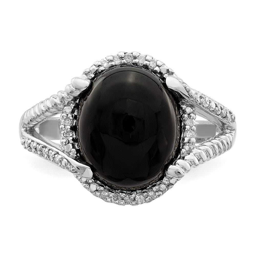 Sterlingsilber Rhodiniert Onyx und Diamant Ring