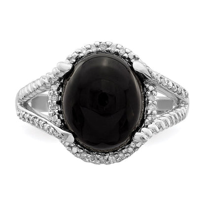 Sterlingsilber Rhodiniert Onyx und Diamant Ring
