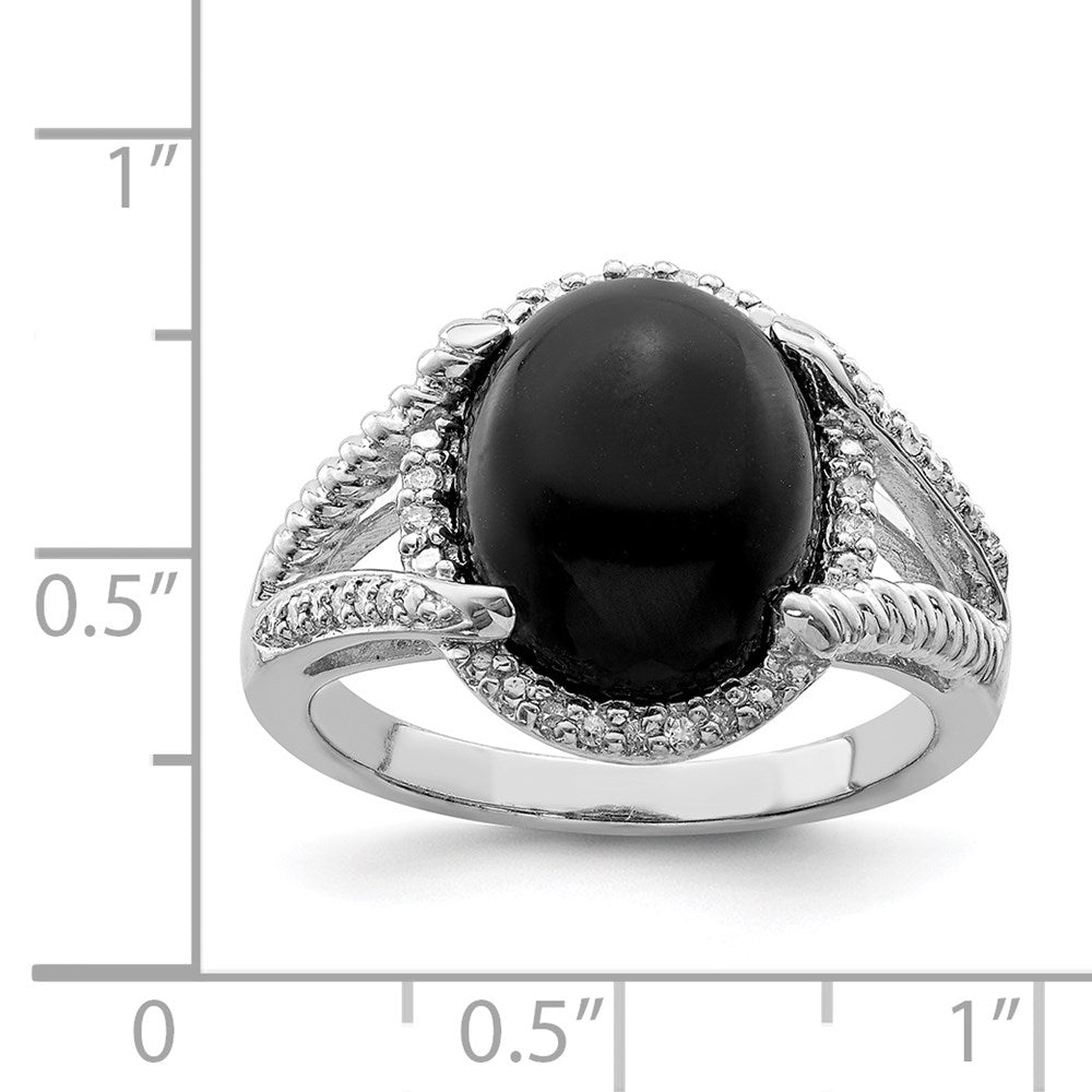 Sterlingsilber Rhodiniert Onyx und Diamant Ring