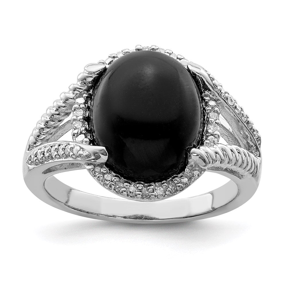 Sterlingsilber Rhodiniert Onyx und Diamant Ring