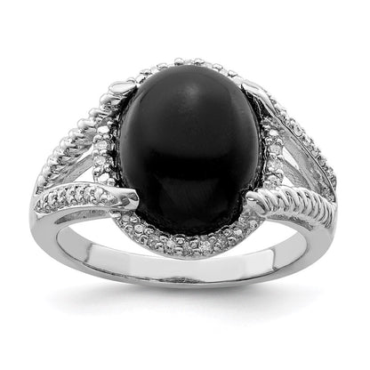 Sterlingsilber Rhodiniert Onyx und Diamant Ring