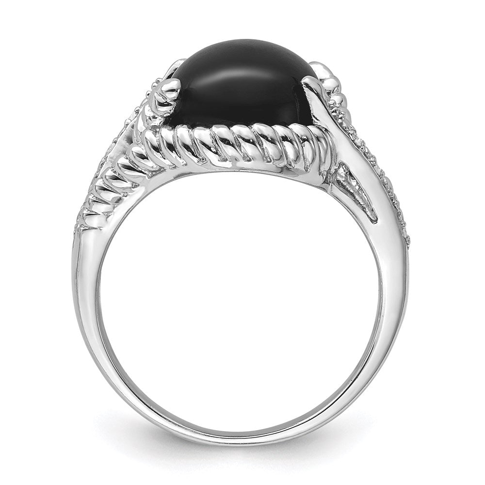 Sterlingsilber Rhodiniert Onyx und Diamant Ring