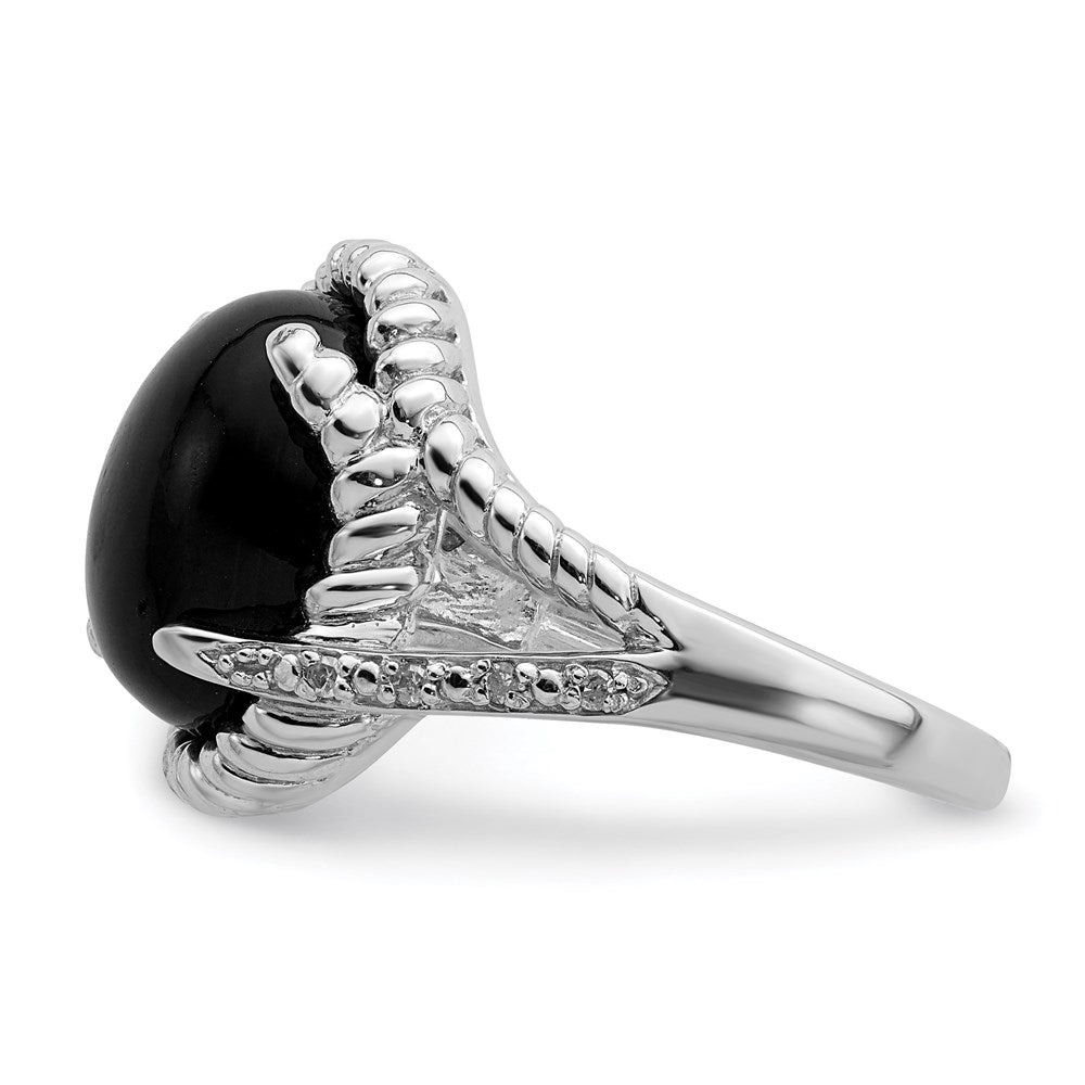 Sterlingsilber Rhodiniert Onyx und Diamant Ring
