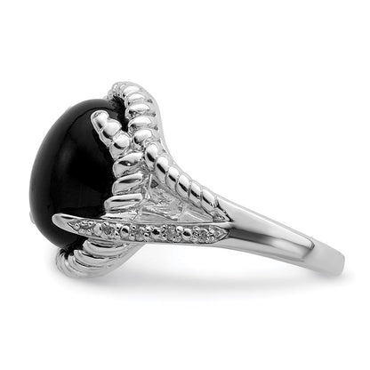Sterlingsilber Rhodiniert Onyx und Diamant Ring