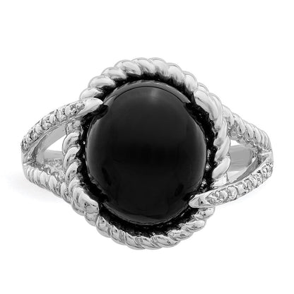 Sterlingsilber Rhodiniert Onyx und Diamant Ring