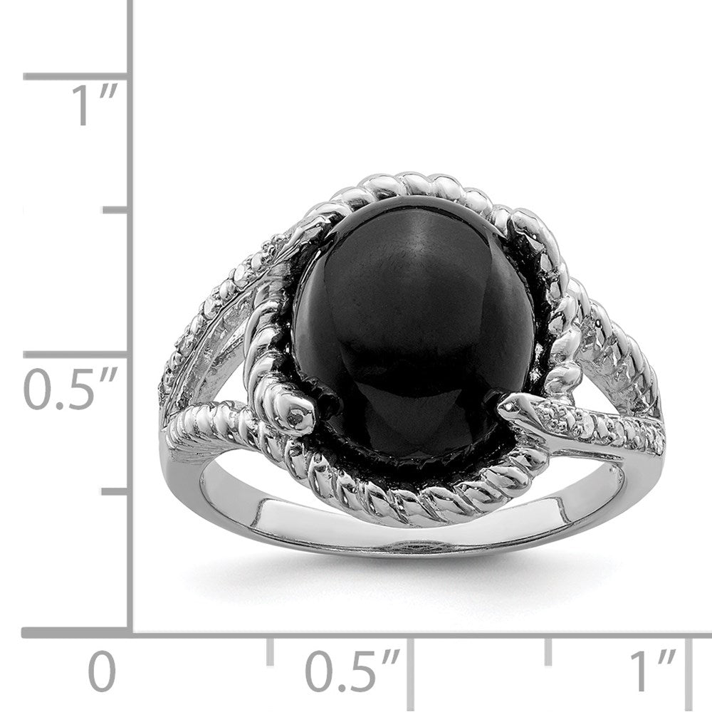 Sterlingsilber Rhodiniert Onyx und Diamant Ring