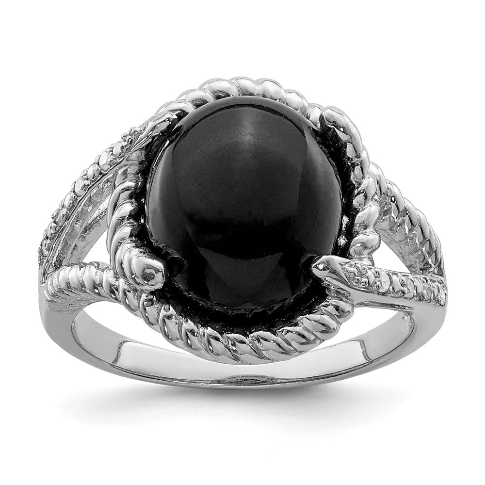 Sterlingsilber Rhodiniert Onyx und Diamant Ring