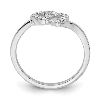 Sterlingsilber Rhodiniert Diamant Doppelt Herz Versprechen Ring