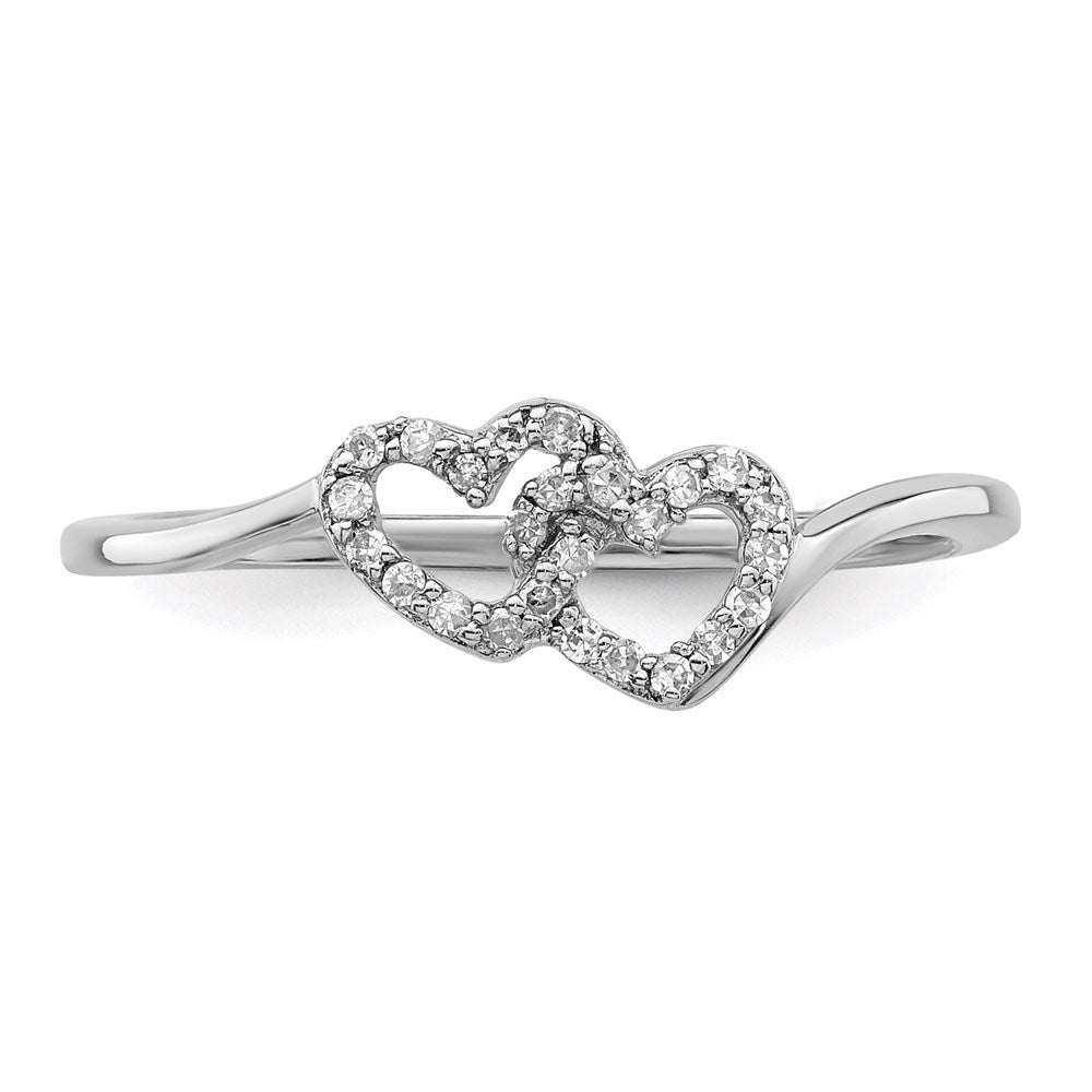 Sterlingsilber Rhodiniert Diamant Doppelt Herz Versprechen Ring