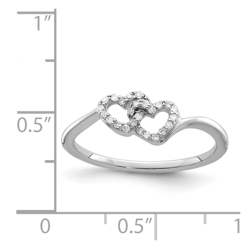 Sterlingsilber Rhodiniert Diamant Doppelt Herz Versprechen Ring