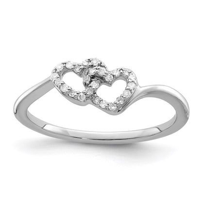 Sterlingsilber Rhodiniert Diamant Doppelt Herz Versprechen Ring