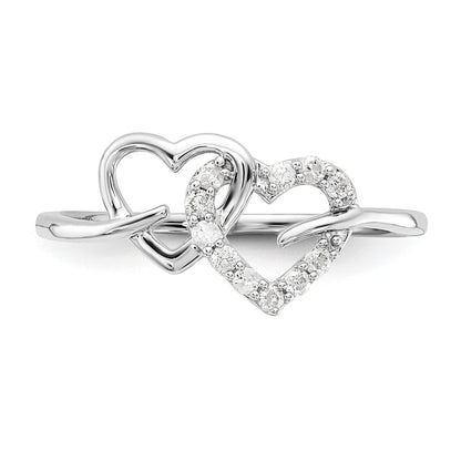 Sterlingsilber Rhodiniert Diamant Doppelt Herz Ring