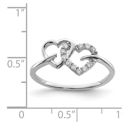 Sterlingsilber Rhodiniert Diamant Doppelt Herz Ring