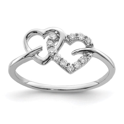 Sterlingsilber Rhodiniert Diamant Doppelt Herz Ring