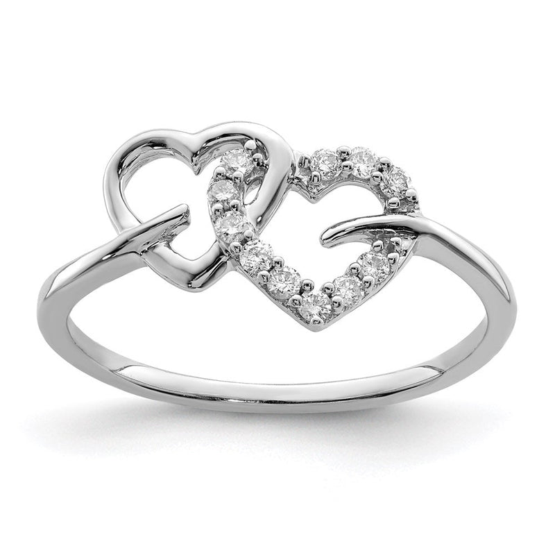 Sterlingsilber Rhodiniert Diamant Doppelt Herz Ring