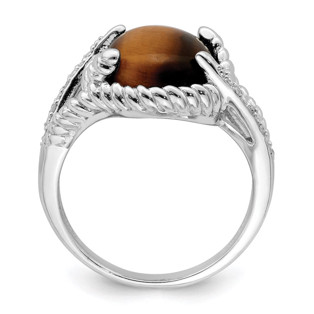 Sterlingsilber Rhodiniert Tigers Auge Quarz und Diamant Ring